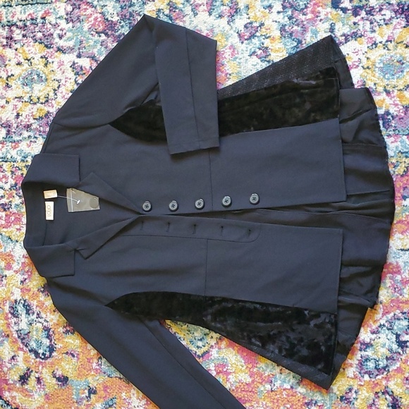 LOGO Lavish Black Pointe Velvet Tuxedo Blazer Jacket - Picture 2 of 6